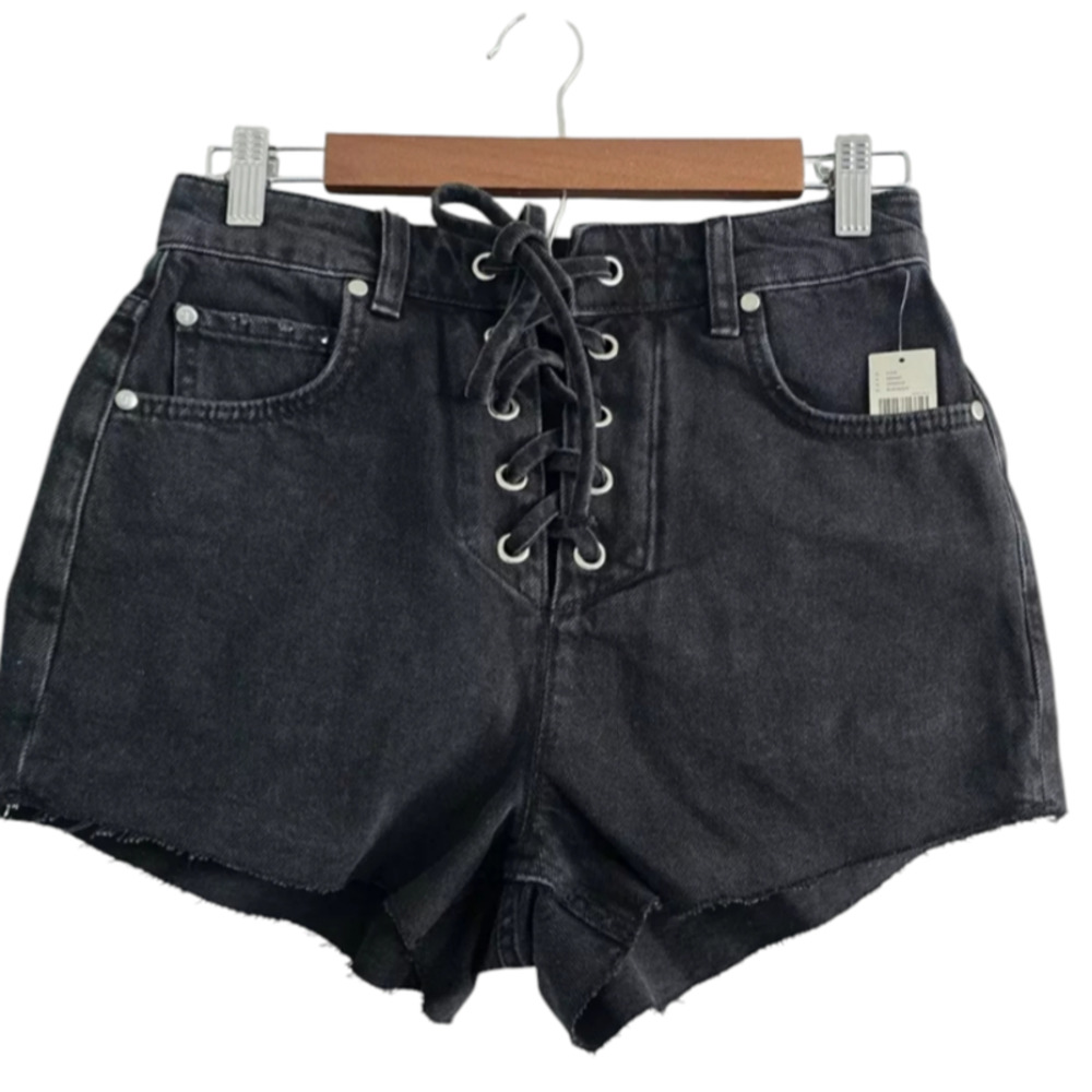 NWT Anthropologie Pilcro Lace-Up Denim Shorts $108 SIZE 32 Black - Picture 5 of 8